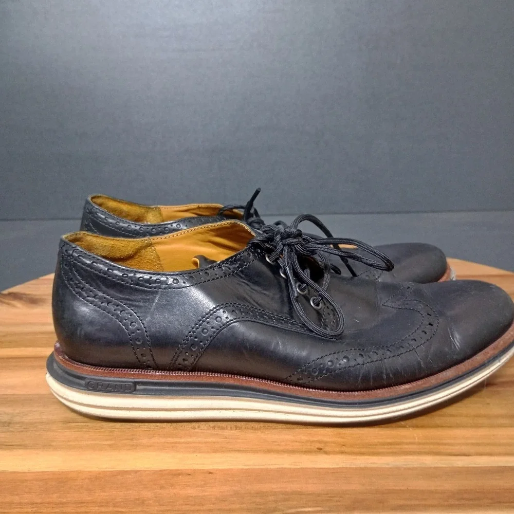 Cole Haan ZeroGrand Wingtip Oxford‎ Shoes Mens 9.5 Black Leather Office Work